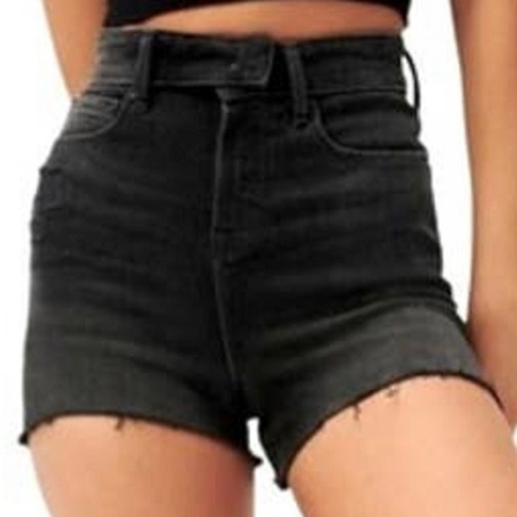 NEW Good American Black Denim Bombshell Cut Off Distressed Waist Shorts Sz 14 - Picture 3 of 17